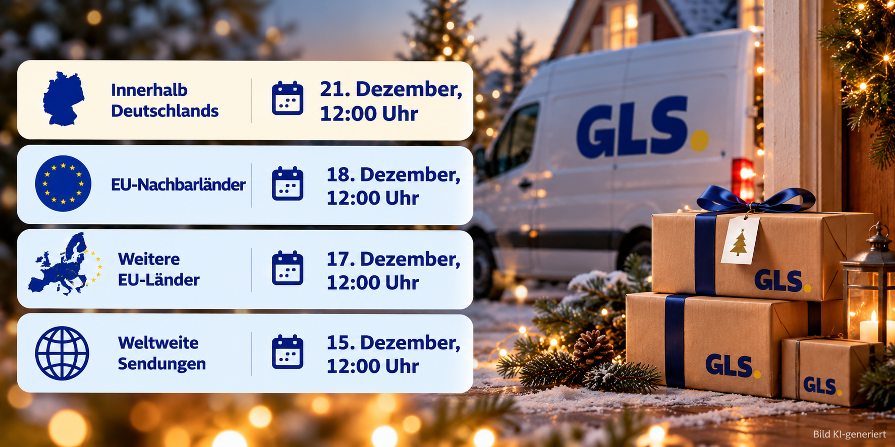 Weihnachtsversand: Fristen und GLS-Lieferung